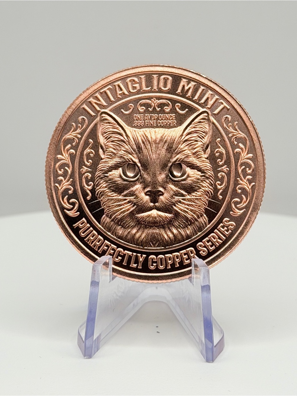 Intaglio Mint 1 oz .999 Fine Copper Round - Purrfectly Copper Series Cat Coin